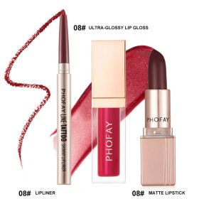 PHOFAY Ultra-Glossy Lip Gloss Matte Lipstick Lipliner (Option: 08Set)